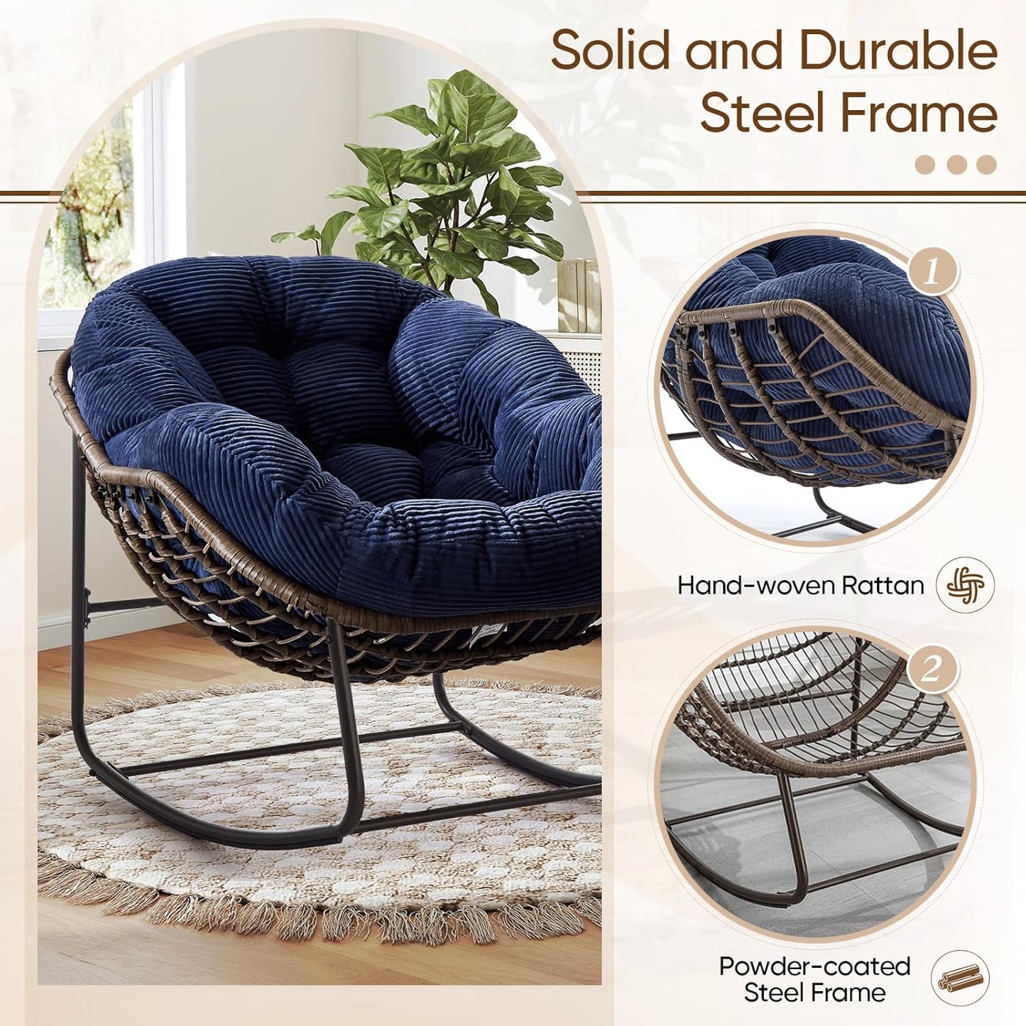 Oversized Rocking Papasan Chair – Plush Cushion & Durable Wicker