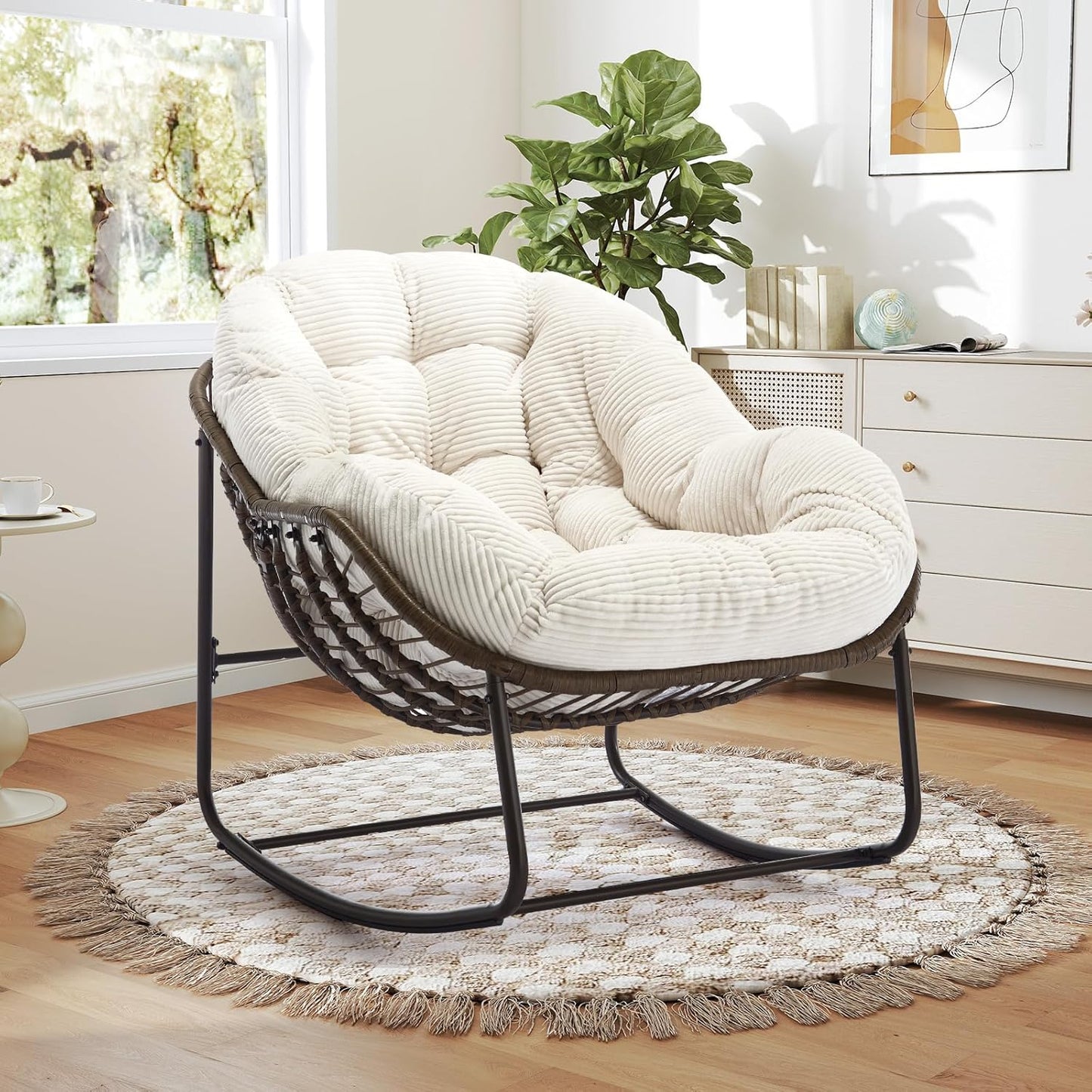 Oversized Rocking Papasan Chair – Plush Cushion & Durable Wicker