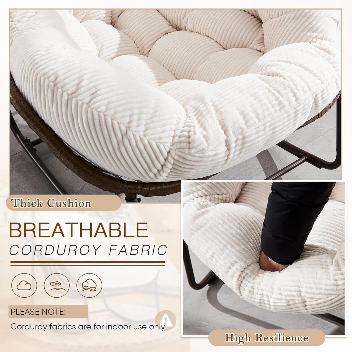 Oversized Rocking Papasan Chair – Plush Cushion & Durable Wicker