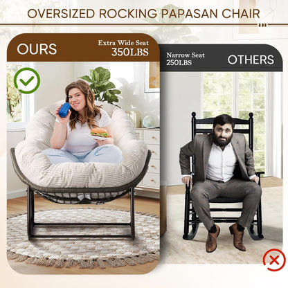 Oversized Rocking Papasan Chair – Plush Cushion & Durable Wicker