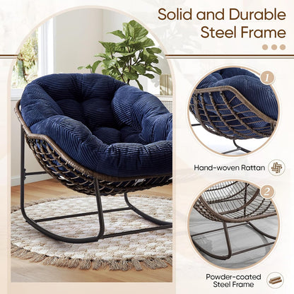 Oversized Rocking Papasan Chair – Plush Cushion & Durable Wicker