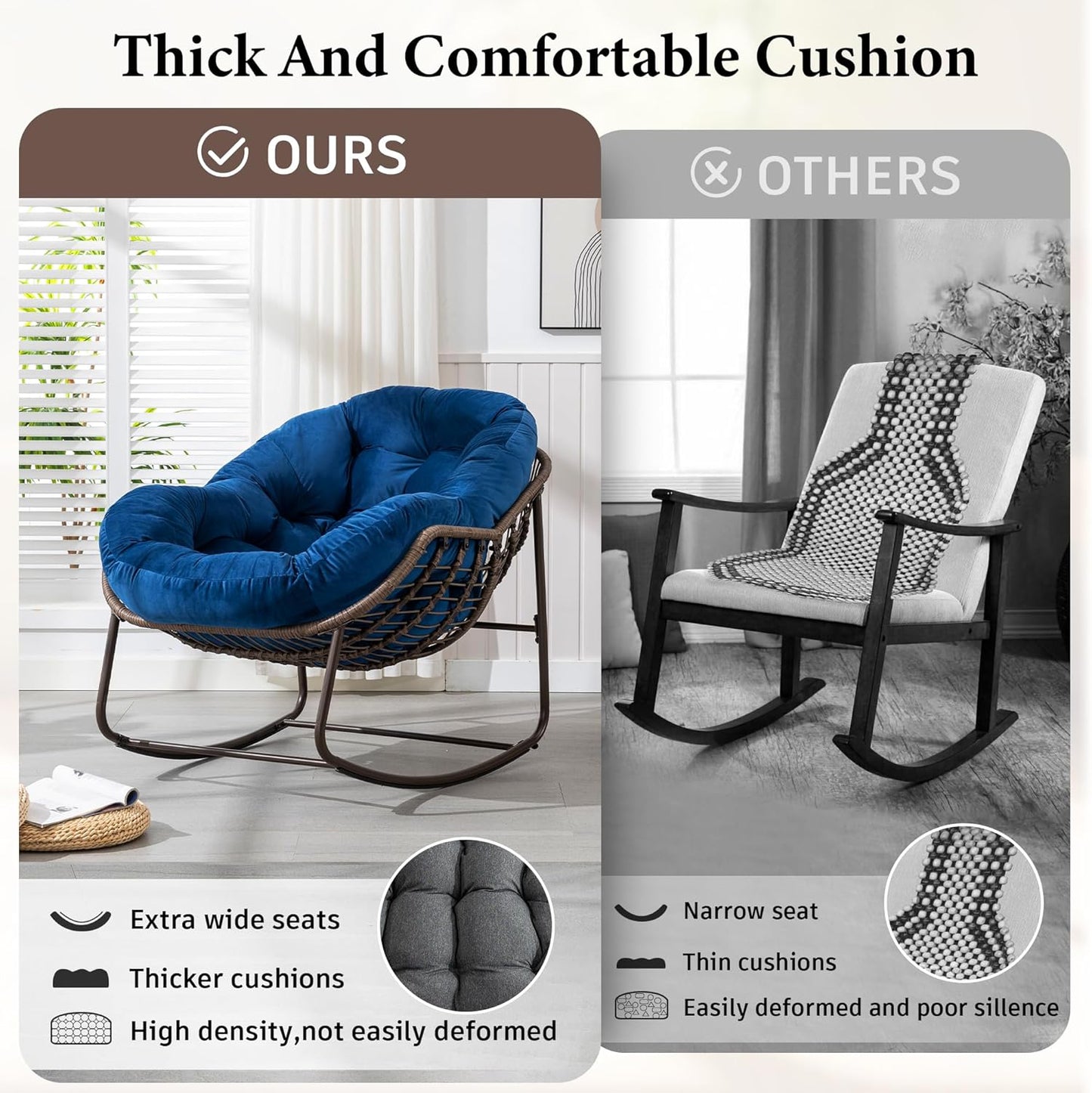 Oversized Rocking Papasan Chair – Plush Cushion & Durable Wicker