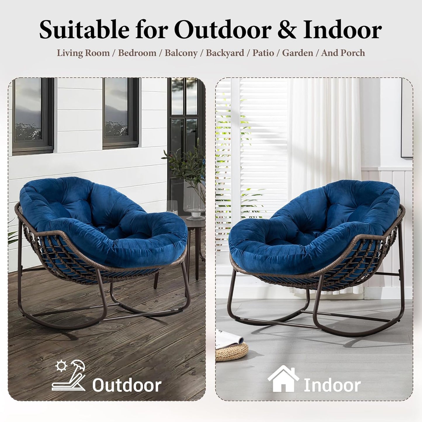 Oversized Rocking Papasan Chair – Plush Cushion & Durable Wicker