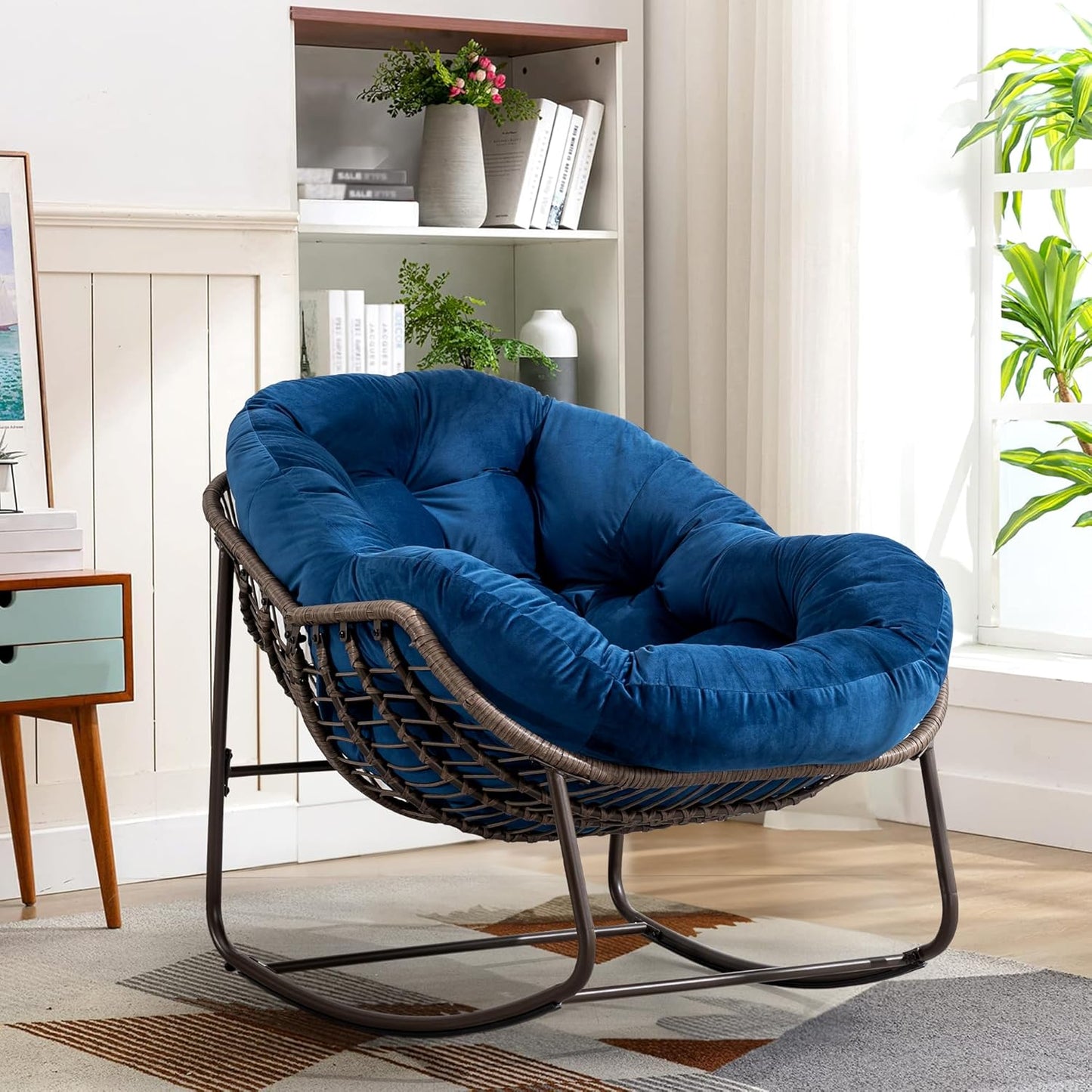 Oversized Rocking Papasan Chair – Plush Cushion & Durable Wicker