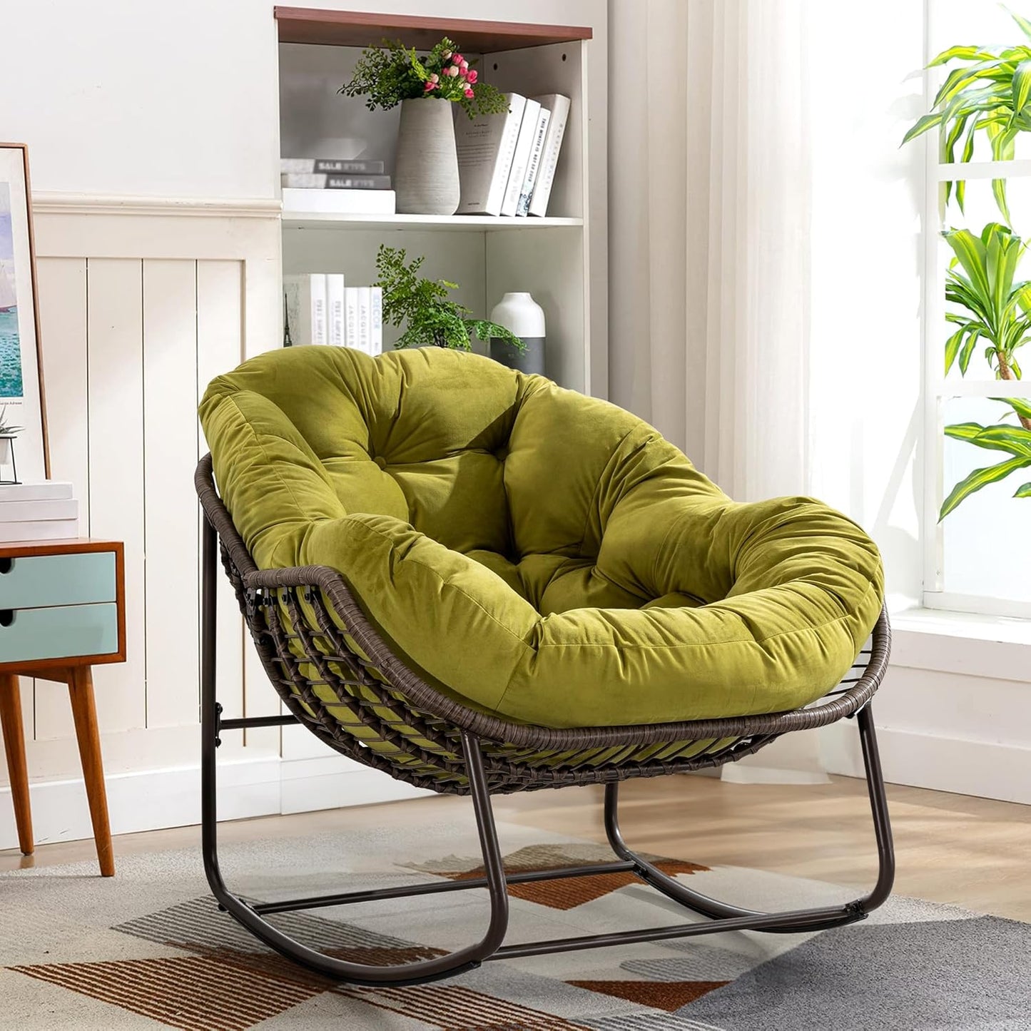 Oversized Rocking Papasan Chair – Plush Cushion & Durable Wicker