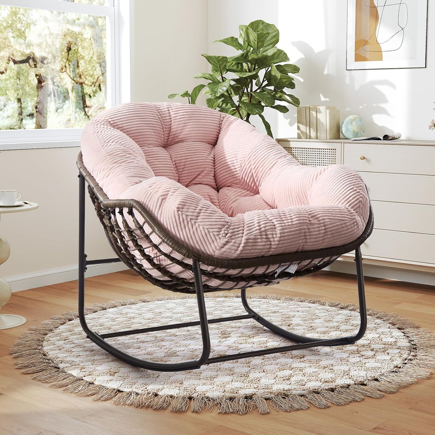 Oversized Rocking Papasan Chair – Plush Cushion & Durable Wicker