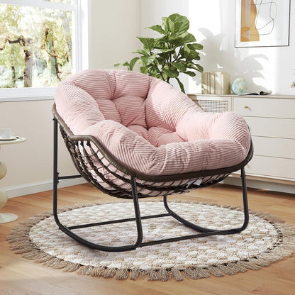 Oversized Rocking Papasan Chair – Plush Cushion & Durable Wicker